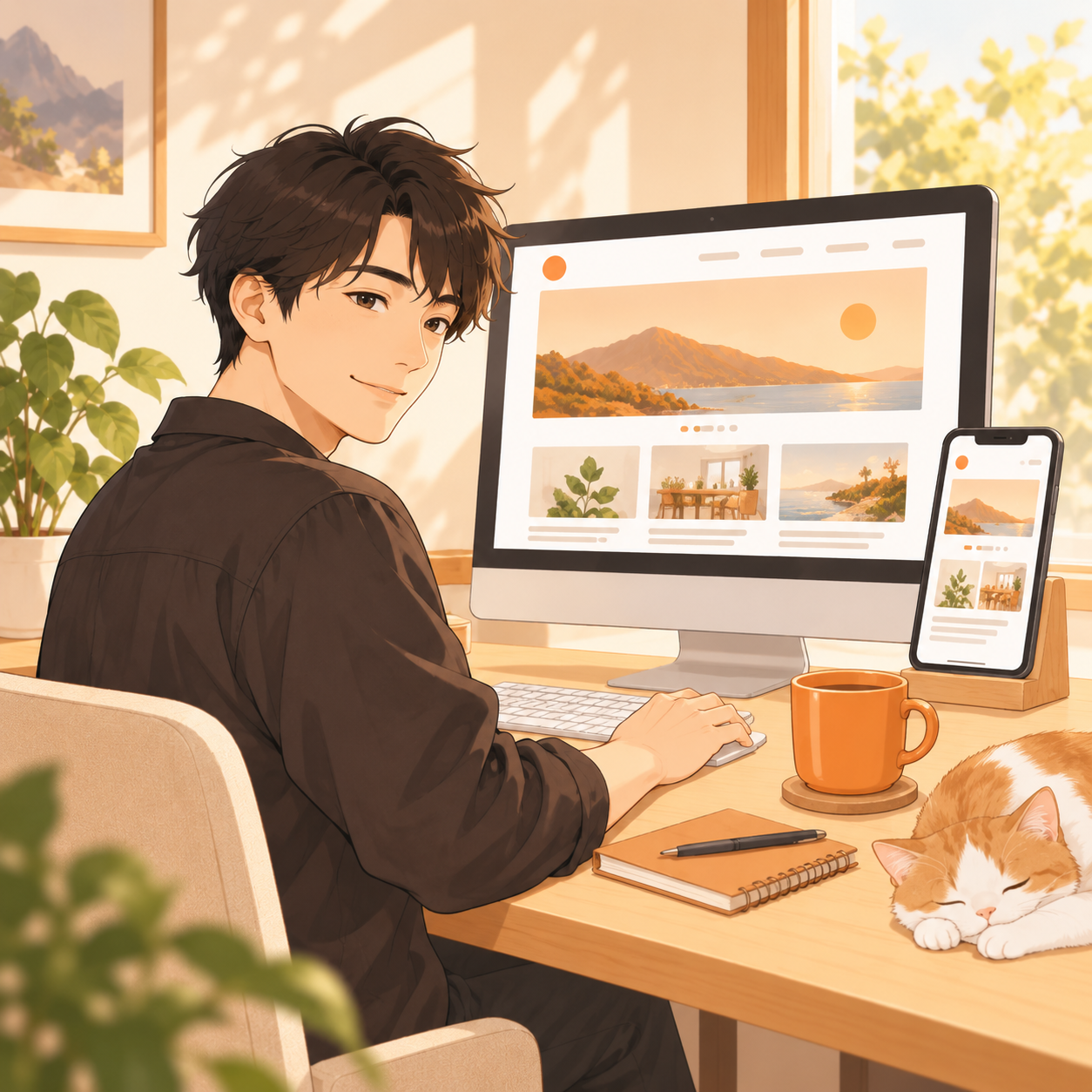 Webサイトを制作する男性Webデザイナー